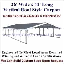 Triple Wide Boxed Eave Style Metal Carport 26' x 41' x 6'