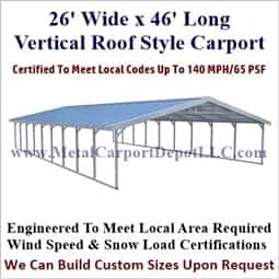 Triple Wide Boxed Eave Style Metal Carport 26' x 46' x 6'