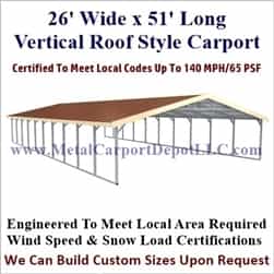 Triple Wide Boxed Eave Style Metal Carport 26' x 51' x 6'