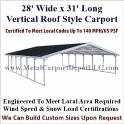 Triple Wide Boxed Eave Style Metal Carport 28' x 31' x 6'