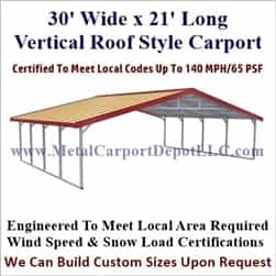 Triple Wide Boxed Eave Style Metal Carport 30' x 21' x 6'