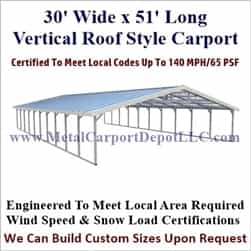 Triple Wide Boxed Eave Style Metal Carport 30' x 51' x 6'