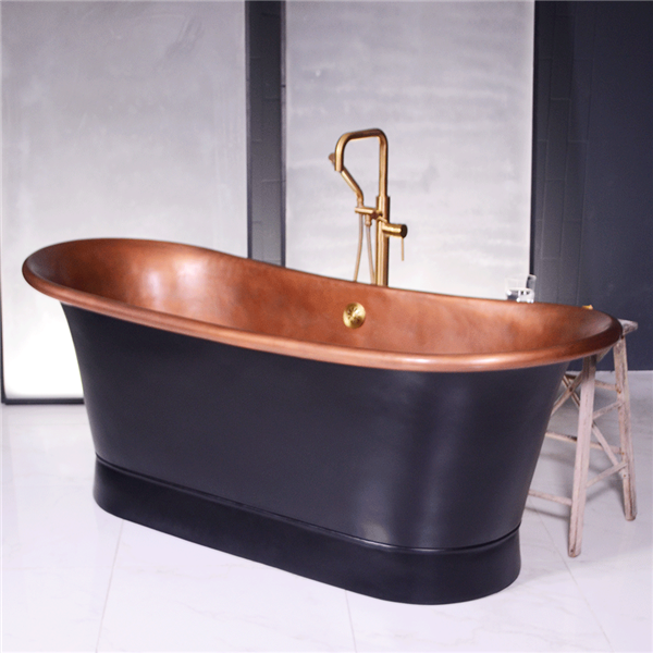 Fifty Nine Inch French Bateau Copper Jetted Bathtub with Flat Black Exterior