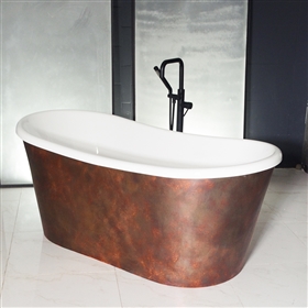 SanSiro 'Toulon59ASoakr' 59" Combination Aged Solid Copper Exterior French Bateau Bathtub with Thick CoreAcryl Acrylic Interior