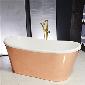 SanSiro 'Toulon59HPCAir' 59" x 32.5" Combination Aged Solid Hammered Polished Copper Exterior Air Jetted French Bateau Bathtub with Thick CoreAcryl Acrylic Interior