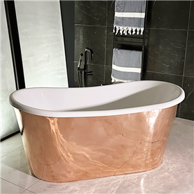 SanSiro 'Toulon59PCSoakr' 59" x 32.5" Combination Aged Solid Polished Copper Exterior French Bateau Bathtub with Thick CoreAcryl Acrylic Interior