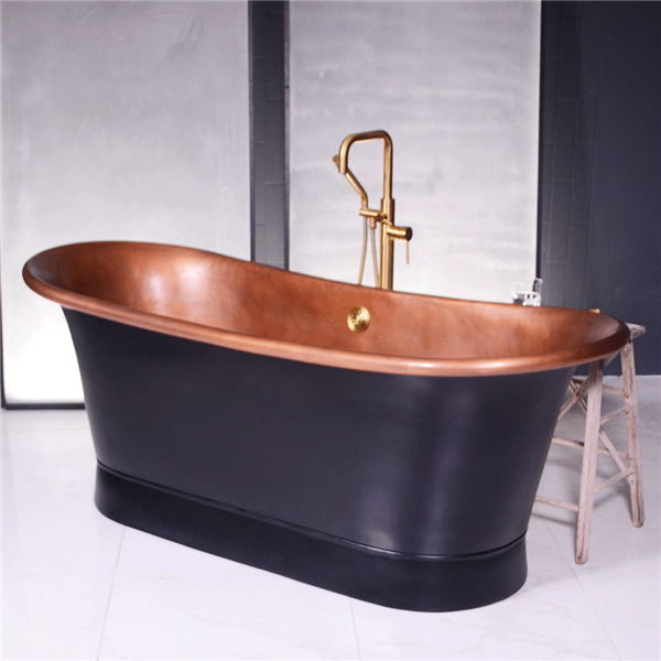 Sixty Seven Inch French Bateau Copper Jetted Bathtub with Flat Black Exterior