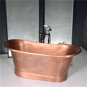 Sixty Seven Inch French Bateau Copper Jetted Bathtub with a Lightly Aged Exterior