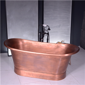Seventy Three Inch French Bateau Copper Jetted Bathtub with a Lightly Aged Exterior