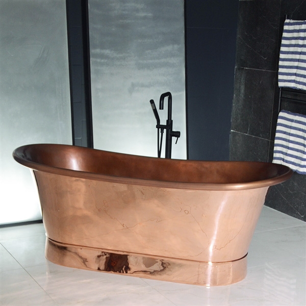 Seventy Three Inch French Bateau Copper Jetted Bathtub with Polished Exterior