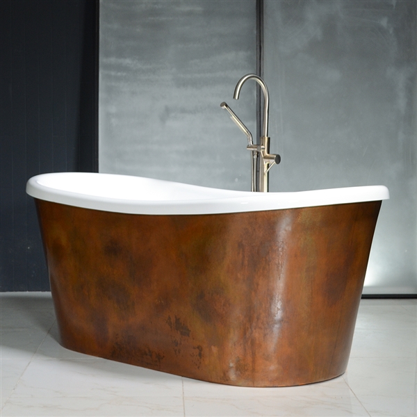 SanSiro 'Toulon73AAir' 73" Aged Solid Copper Exterior Air Jetted French Bateau Bathtub with Thick CoreAcryl Acrylic Interior