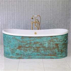 SanSiro Aquitaine A67VG 67 Inch Heated Air Jetted Verdigris Aged Copper Shell French Bateau Bathtub with Thick CoreAcryl Acrylic Interior Plus Drain