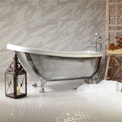 Aged Chrome Exterior 67in Acrylic Clawfoot Bathtub