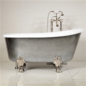 DESIGNER COLLECTION 'Athena-ACHCL58' 58" WHITE CoreAcryl Acrylic Swedish Slipper Clawfoot Tub Package with an Aged Chrome Exterior