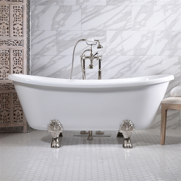 73in Acrylic French Bateau Clawfoot Tub and Faucet