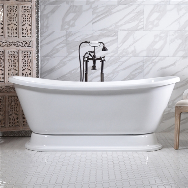 59in French Bateau Pedestal Bathtub and Faucet