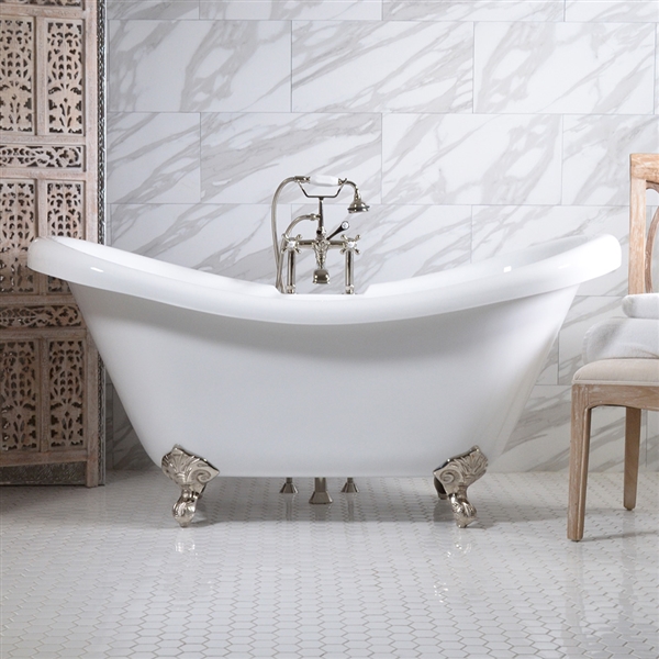 59in Double Slipper Clawfoot Bathtub and Faucet