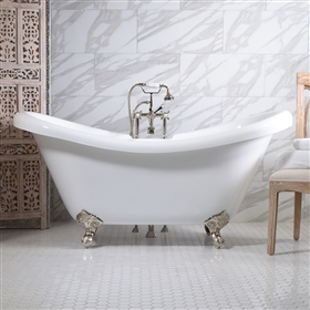 67in Double Slipper Clawfoot Bathtub and Faucet