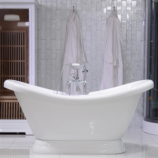 73in Double Slipper Pedestal Bathtub and Faucet