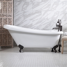 57in Single Slipper Clawfoot Bathtub and Faucet