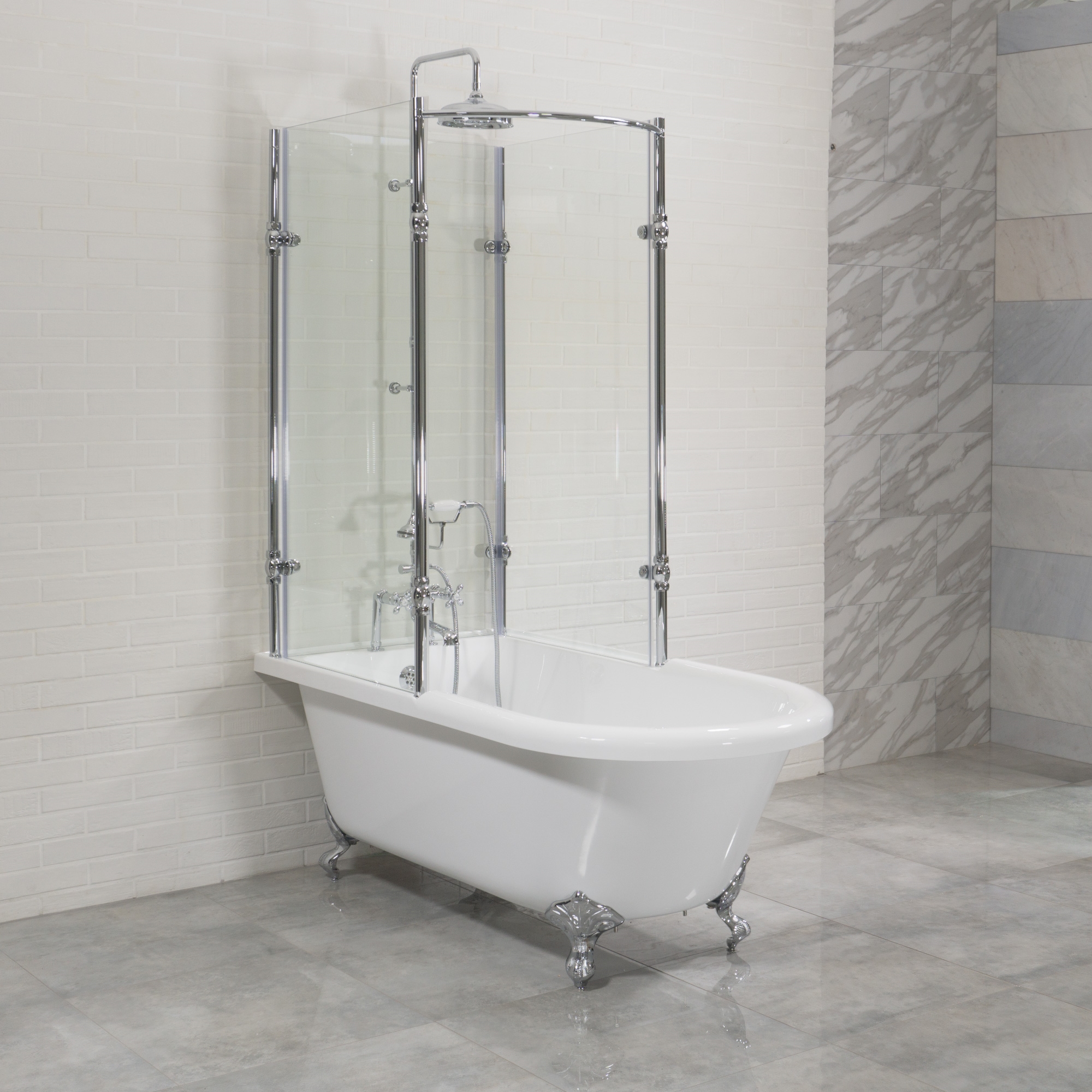 Oasis 65 Extra Wide Clawfoot Shower Tub With Glass Shower Enclosure