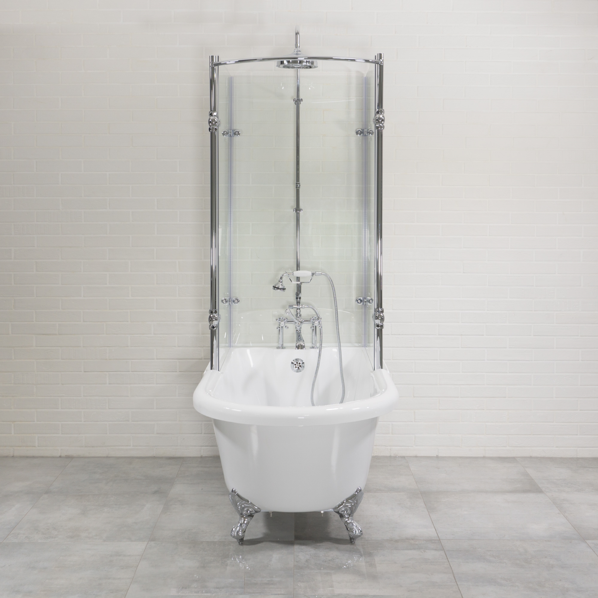 Oasis 65 Extra Wide Clawfoot Shower Tub With Glass Shower Enclosure