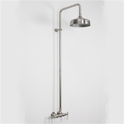 Baths of Distinction's Edwardian Exposed Vintage Wall Shower, shown here in Brushed Nickel. | Baths Of Distinction