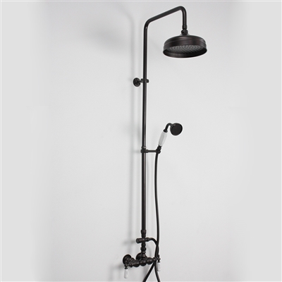 Baths of Distinction's Edwardian Exposed Vintage Wall Shower with Handheld Shower, shown here in Oil Rubbed Bronze.