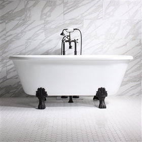 Isotta' 67" Coreacryl White Acrylic Double Ended Clawfoot Bathtub Package  with  Medici Cast Iron Feet, Victoriana Freestanding Faucet &  Drain in Chrome