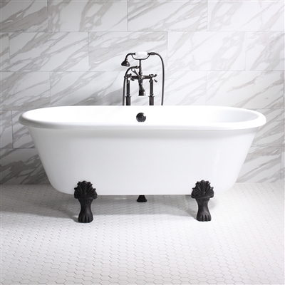 Isotta' 67" Coreacryl White Acrylic Double Ended Clawfoot Bathtub Package  with  Medici Cast Iron Feet, Victoriana Freestanding Faucet &  Drain in Chrome