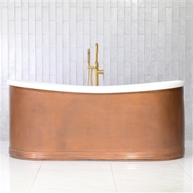 SanSiro Biarritz S59LA 59 Inch Spa Jetted Lightly Aged Copper Shell French Bateau Bathtub with Thick CoreAcryl Acrylic Interior Plus Drain