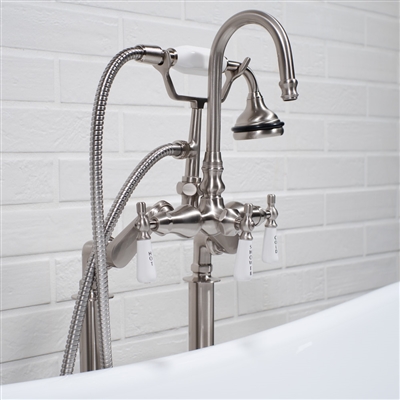 Edwardian Rigid Freestanding Tub Filler in Brushed Nickel