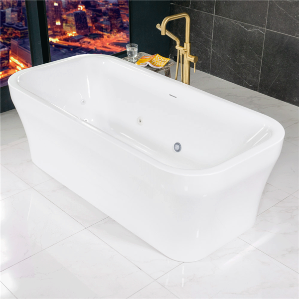 SanSiro 'Eclipse-SM73CHS' 73 x 35 inch Center Drain HYDRO-SPA Water and Air Jetted High Gloss White ACRYLIC Freestanding Bathtub