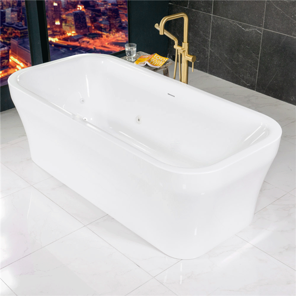 SanSiro 'EclipseSM67CWJ' 67 x 35 inch Center Drain WATER JETTED High Gloss White ACRYLIC Freestanding Bathtub