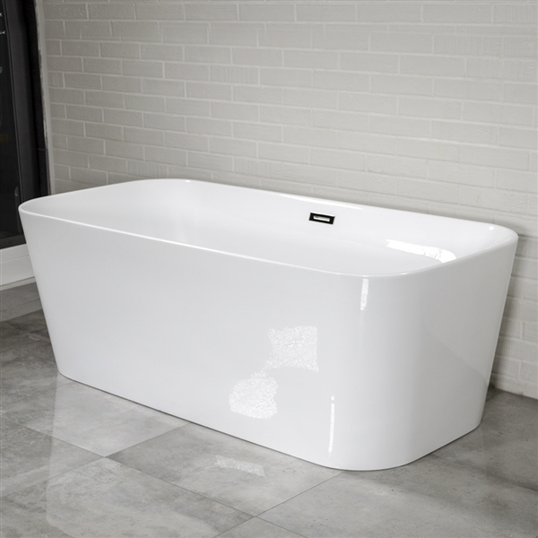 SanSiro 'Milano59CAJ' 59 x 30 inch Center Drain HEATED AIR JETTED High Gloss White ACRYLIC Freestanding Bathtub