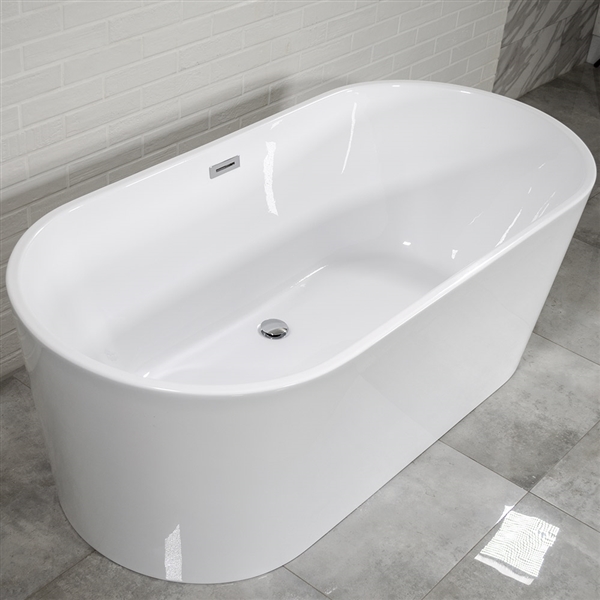 SanSiro 'Napoli59CAJ' 59 x 30 inch Center Drain HEATED AIR JETTED High Gloss White ACRYLIC Freestanding Bathtub
