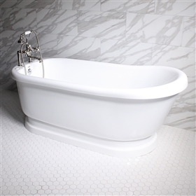 Long Acrylic Bathtub 67" Sansiro Water Jet Single Slipper Pedestal Tub | Baths Of Distinction