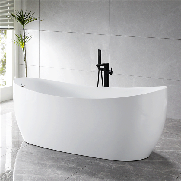 SanSiro Antium59E 59 x 32 inch End Drain High Gloss White ACRYLIC Freestanding Soaker Bathtub and Drain