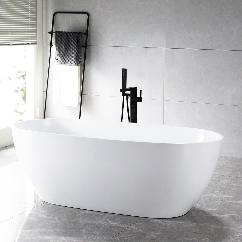 SanSiro Aquino 63" Acrylic Freestanding Modern Soaker Bathtub & Drain