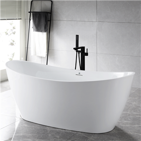 SanSiro Genoa59C 59 x 31 inch Center Drain High Gloss White ACRYLIC Freestanding Soaker Bathtub and Drain