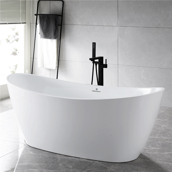 SanSiro Genoa67C 67 x 32 inch Center Drain High Gloss White ACRYLIC Freestanding Soaker Bathtub and Drain