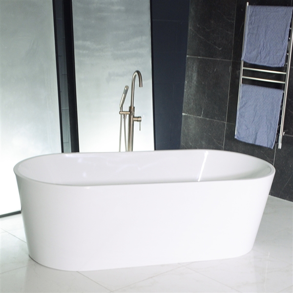 SanSiro 'Napoli63' 63 inch Center Drain High Gloss White ACRYLIC Freestanding Soaker Bathtub and Drain