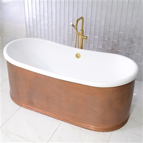 SanSiro W59PC 59 Inch Water Jetted Light Aged Copper Shell French Bateau  Bathtub with Thick CoreAcryl  Acrylic Interior Plus Drain