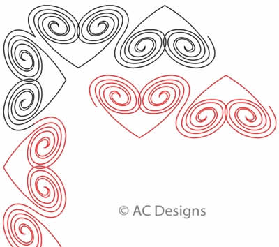 Digital Quilting Design Open Spiral Heart Border and Corner by AC Designs.