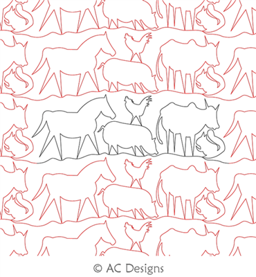 Farm Animals Panto by AC Designs. This image demonstrates how this computerized pattern will stitch out once loaded on your robotic quilting system. A full page pdf is included with the design download.