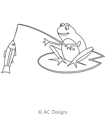 Fishing Frog by AC Designs. This image demonstrates how this computerized pattern will stitch out once loaded on your robotic quilting system. A full page pdf is included with the design download.