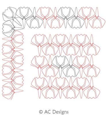 Spring Tulip Border and Corner by AC Designs. This image demonstrates how this computerized pattern will stitch out once loaded on your robotic quilting system. A full page pdf is included with the design download.