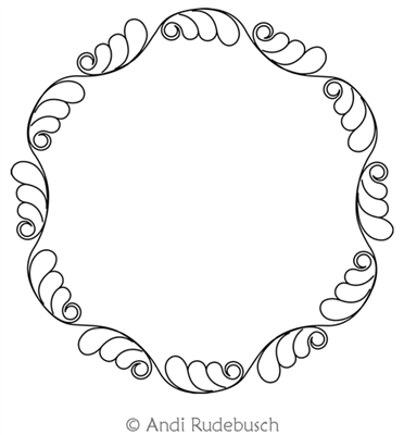Digital Quilting Design Feather Curl Circle Frame by Andi Rudebusch.