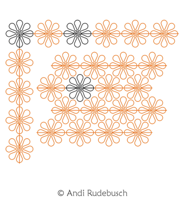 Dancing Daisies Panto Border Corner by Andi Rudebusch. This image demonstrates how this computerized pattern will stitch out once loaded on your robotic quilting system. A full page pdf is included with the design download.