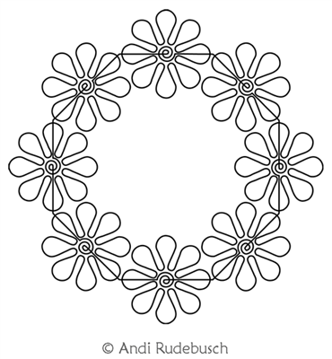 Dancing Daisies Wreath by Andi Rudebusch. This image demonstrates how this computerized pattern will stitch out once loaded on your robotic quilting system. A full page pdf is included with the design download.